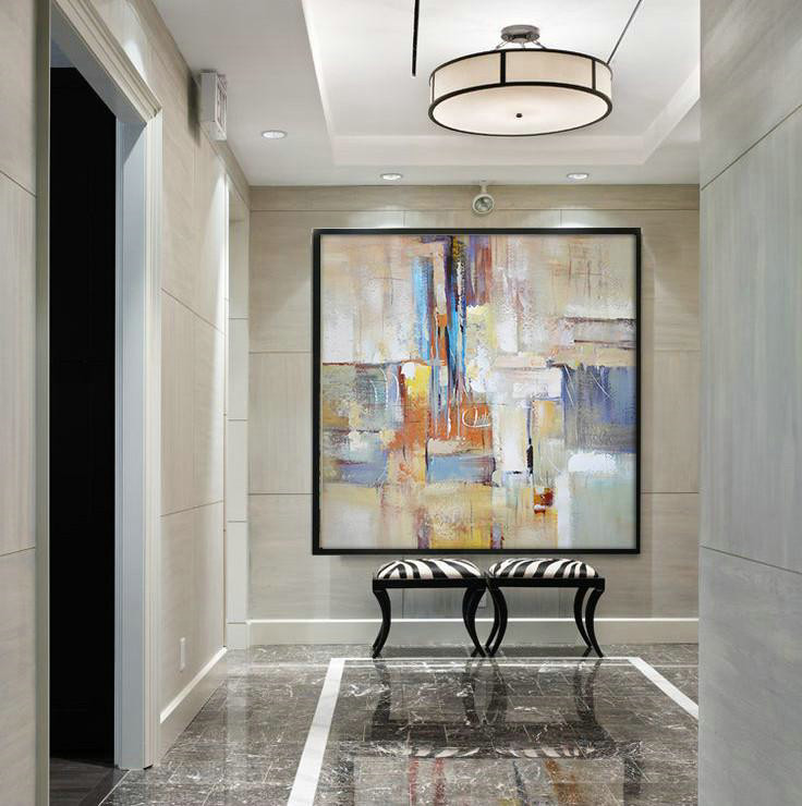 Handmade Large Contemporary Art,Oversized Contemporary Art,Hand-Painted Canvas Art,Taupe,Blue,White,Orange,Yellow.etc